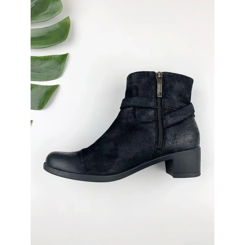 Dansko Cagney Ankle Boots Black Burnished Leather Booties Women's 37 US 6.5 7